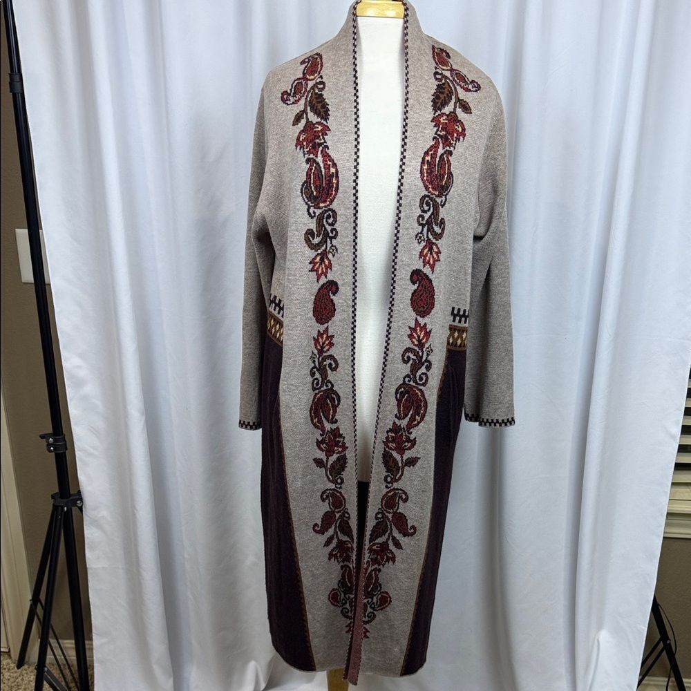 MaxSport Brown Wool Blend Women's Long Duster Cardigan, Medium/Large